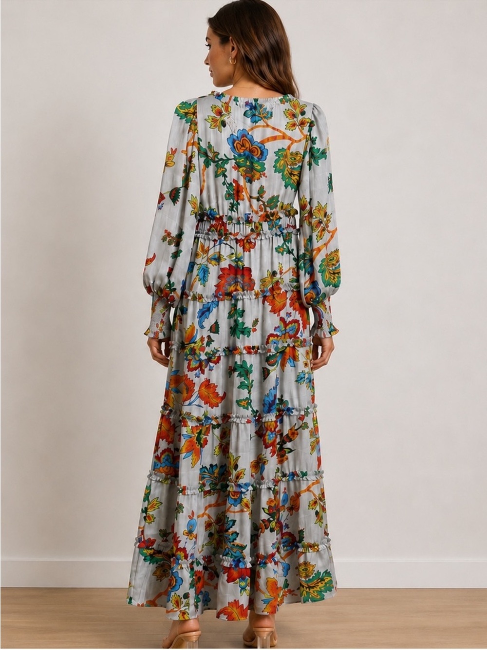 Chelsea & Violet Multicolor Floral Tiered Maxi Dress on Light Gray Small - Picture 2 of 9